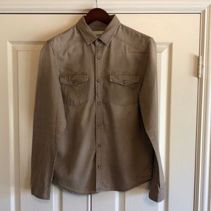 Distressed Western Long Sleeve Button Down Shirt